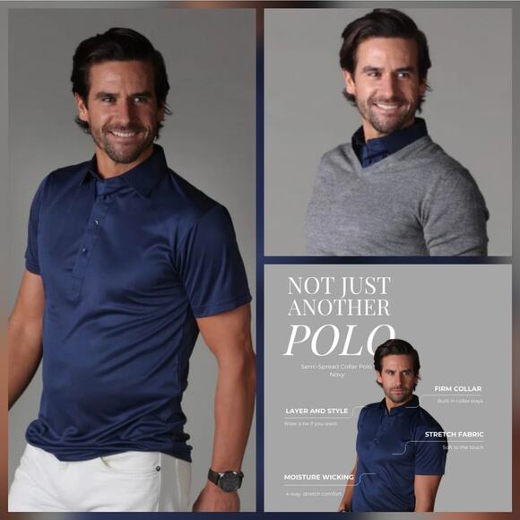Collars & Co. Semi-spread Collar Polo, Navy Blue Size Large NEW - Picture 1 of 11